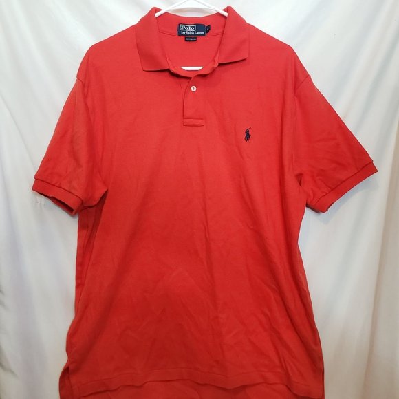 Vintage Polo Ralph Lauren Cotton Collared Shirt Bright Red Blue Pony Size Large - Picture 1 of 4